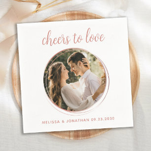 Cheers To Love Modern Rose Gold Photo Wedding Napkin
