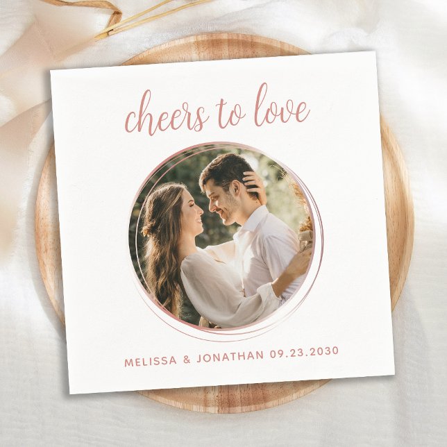 Cheers To Love Modern Rose Gold Photo Wedding Napkin (Creator Uploaded)