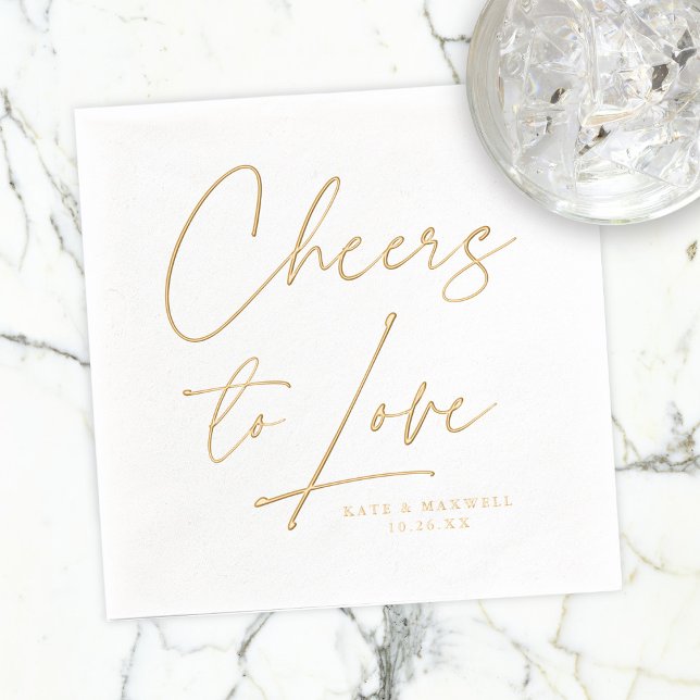  Cheers To Love Modern Script Wedding Foil Napkins (Creator Uploaded)