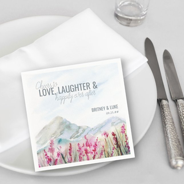 Cheers to Love Mountain Wedding Watercolor Napkin (Creator Uploaded)