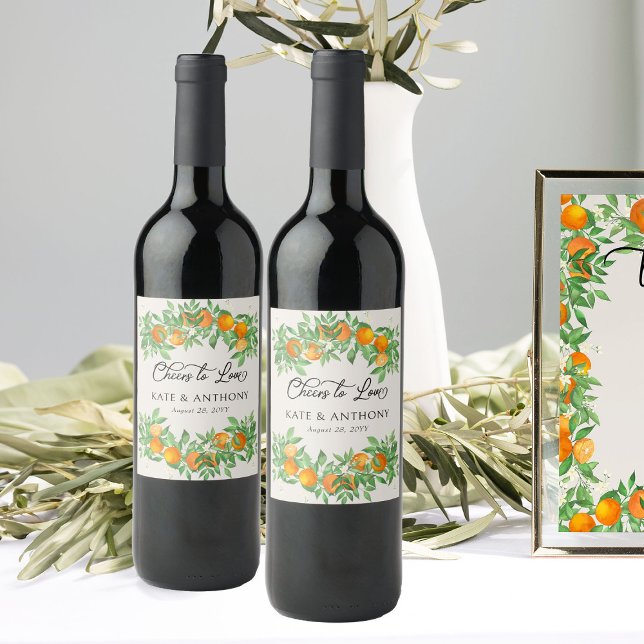 Cheers to Love Orange Blossom Wedding Wine Label (Cheers to Love Wine Labels from the Orange Blossom Wedding Collection by Darling & May)