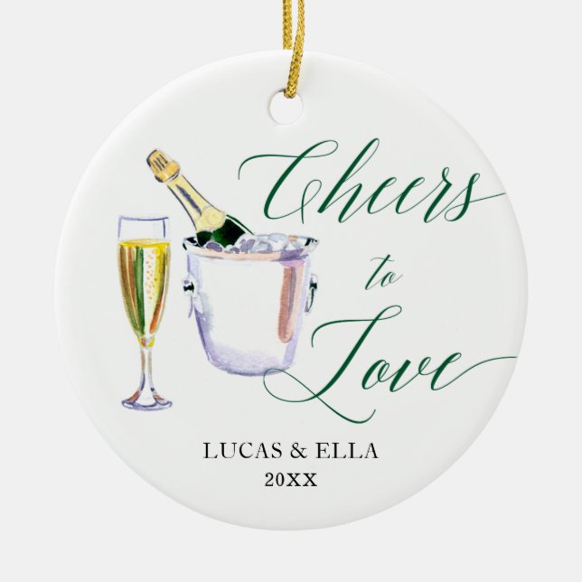 Cheers To Love Personalised Couple Champagne Ceramic Ornament (Front)