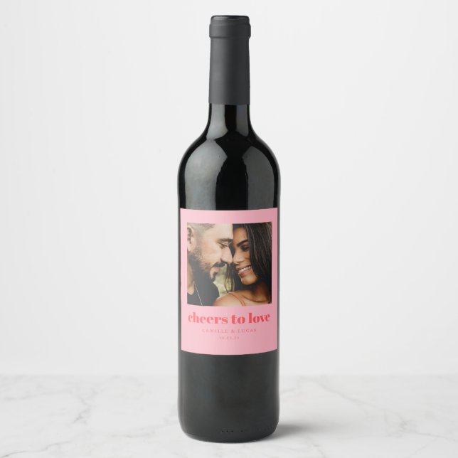 Cheers To Love Personalised Wedding Favours  Wine Label (Front)