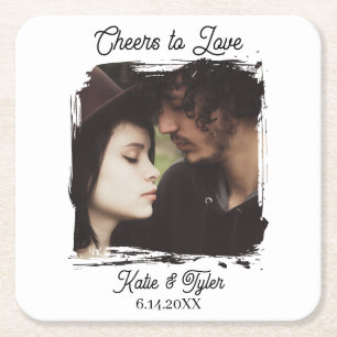 Cheers to Love Photo Template Wedding Square Paper Coaster