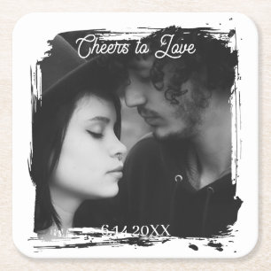 Cheers to Love Photo Template Wedding Square Paper Coaster