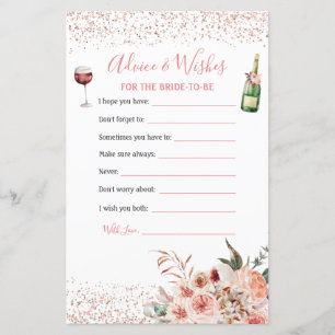 Cheers to Love Pink Bridal Shower Advice & Wishes