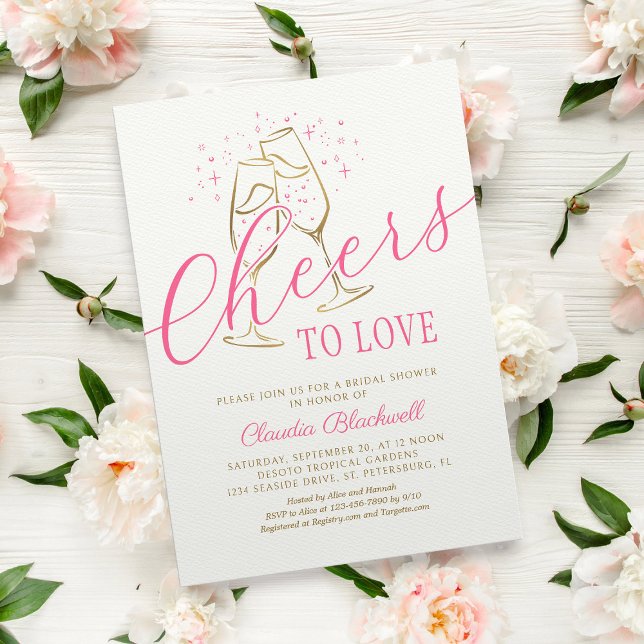 Cheers to Love Pink Gold Bridal Shower Invitation (Creator Uploaded)