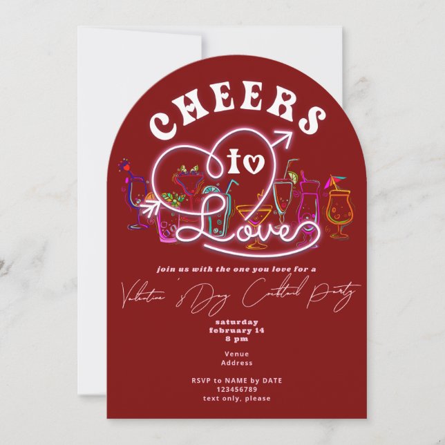 Cheers To Love Red Retro Cocktail Valentines Day Invitation (Front)