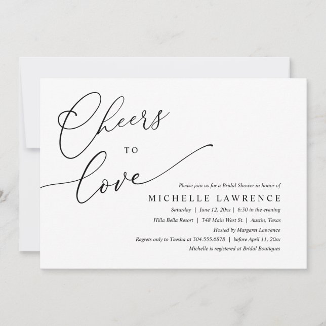 Cheers to love, Romantic Bridal Shower Party Invitation (Front)