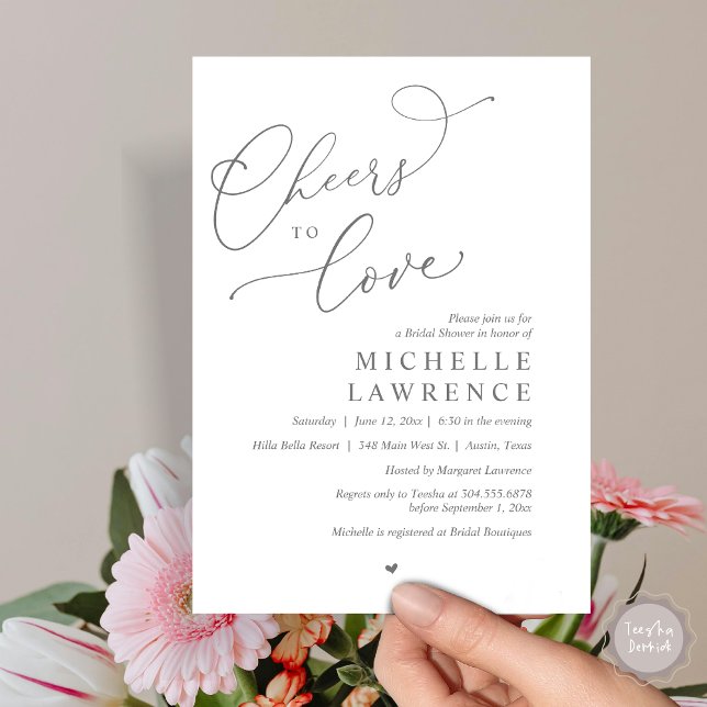 Cheers to love, Romantic Bridal Shower Party Invitation (Cheers to love, Romantic Bridal Shower Party Invitation Card, PDF, in Dark Grey )