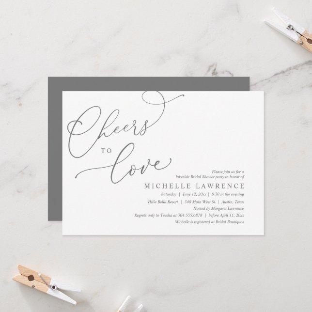 Cheers to love, Romantic Bridal Shower Party Invitation (Front/Back In Situ)