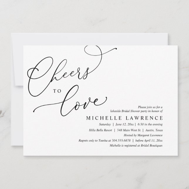 Cheers to love, Romantic Bridal Shower Party Invitation (Front)