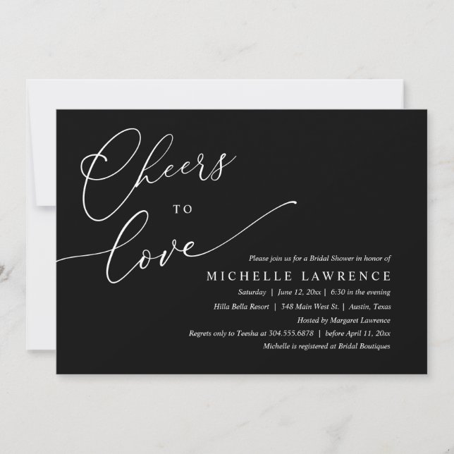 Cheers to love, Romantic Bridal Shower Party Invitation (Front)