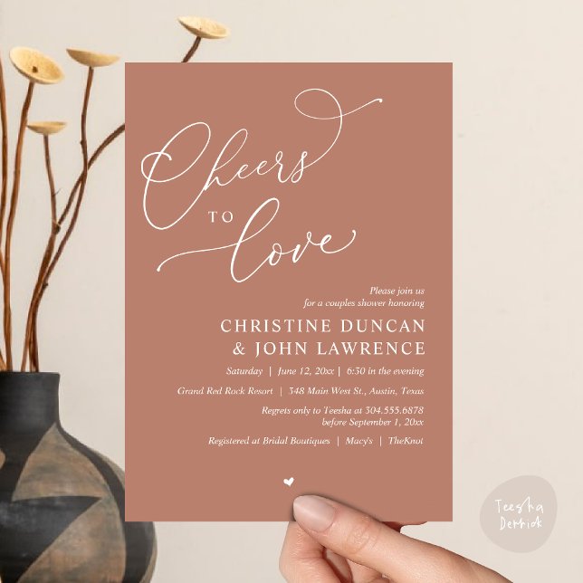 Cheers to love, Romantic Couples Shower Party Invitation (Cheers to love, Romantic Couples Shower Modern Party Winery Invitation Card PDF Summer Earthy Brown)