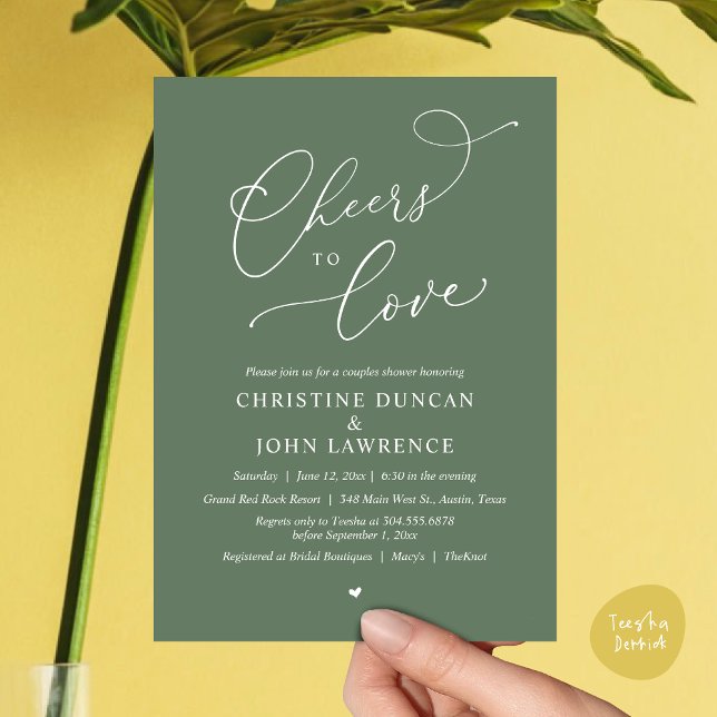 Cheers to love, Romantic Couples Shower Party Invitation (Cheers to love, Romantic Couples Shower Modern Party Winery Invitation Card PDF Summer Greenery Sage)