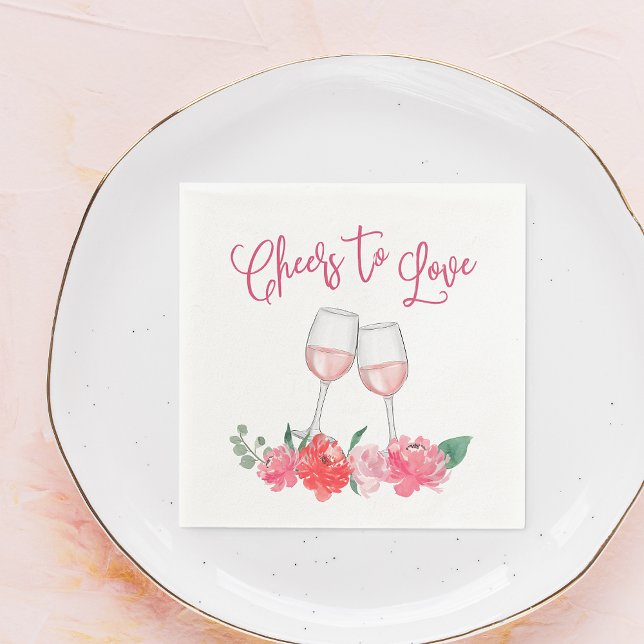 Cheers to Love Rose Wine Bridal Shower Napkin (Creator Uploaded)