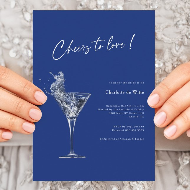 Cheers To Love! Royal Blue Bridal Shower Invite (Cheers To Love _ Modern Royal Blue Bridal Shower  Invitation)