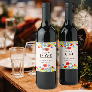 Cheers to Love Rustic Country Wildflower Wedding  Wine Label