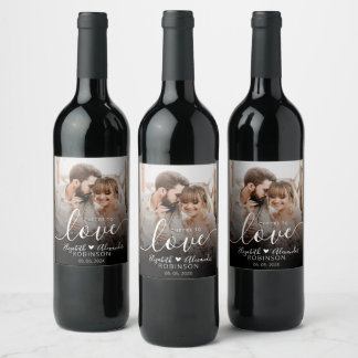 Cheers to Love Script Photo Wedding Bottle Favour Wine Label