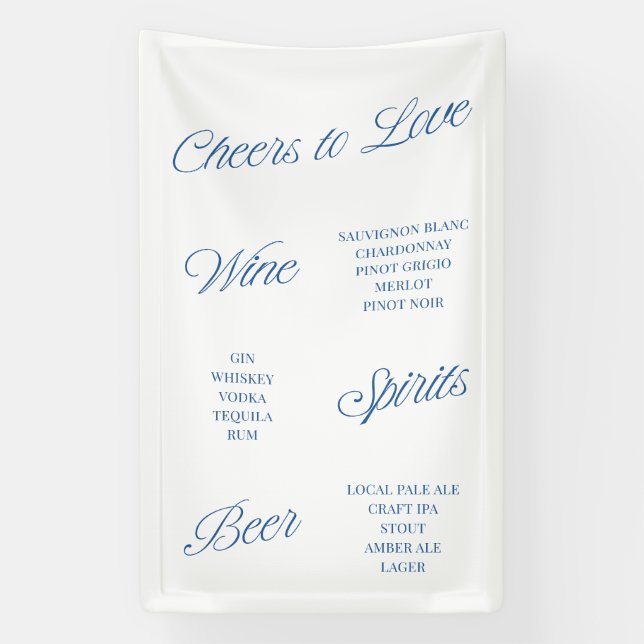 Cheers to Love Script Wedding Bar Menu Banner Sign (Vertical)