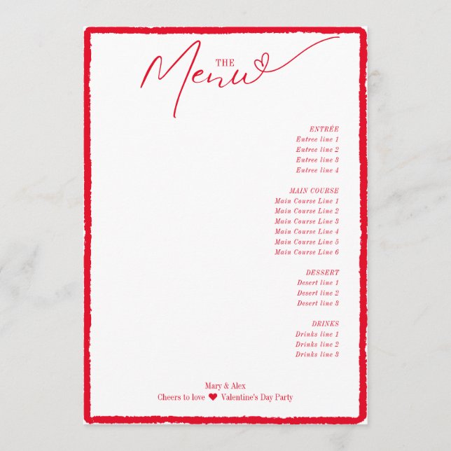 Cheers To Love Simple Minimal Red Heart Script Menu (Front)