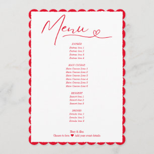 Cheers To Love Simple Red Heart Script Wedding Menu