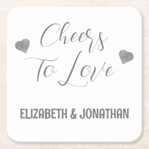Cheers to Love Square Paper Coaster