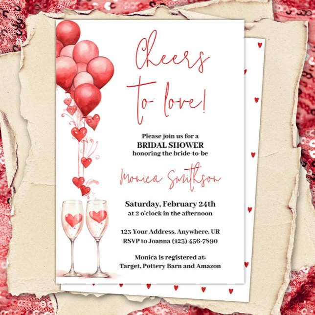 Cheers to Love Valentine Hearts Bridal Shower Invitation (Creator Uploaded)