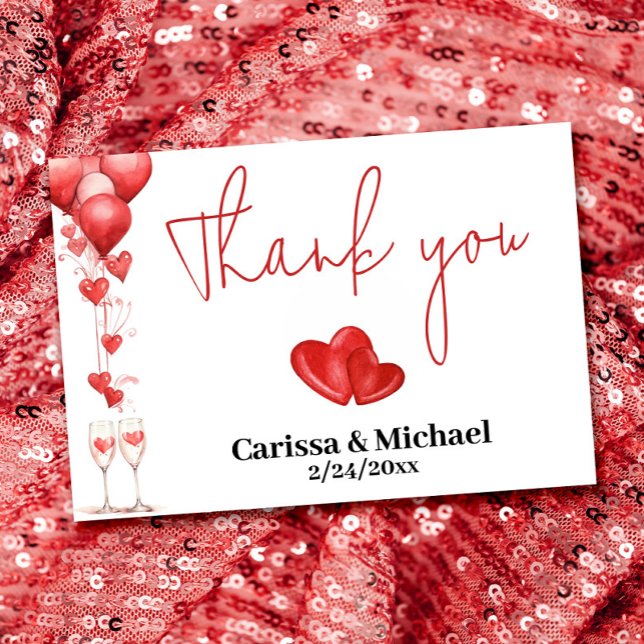 Cheers to Love Valentine Sweetheart Bridal Shower Thank You Card (Creator Uploaded)