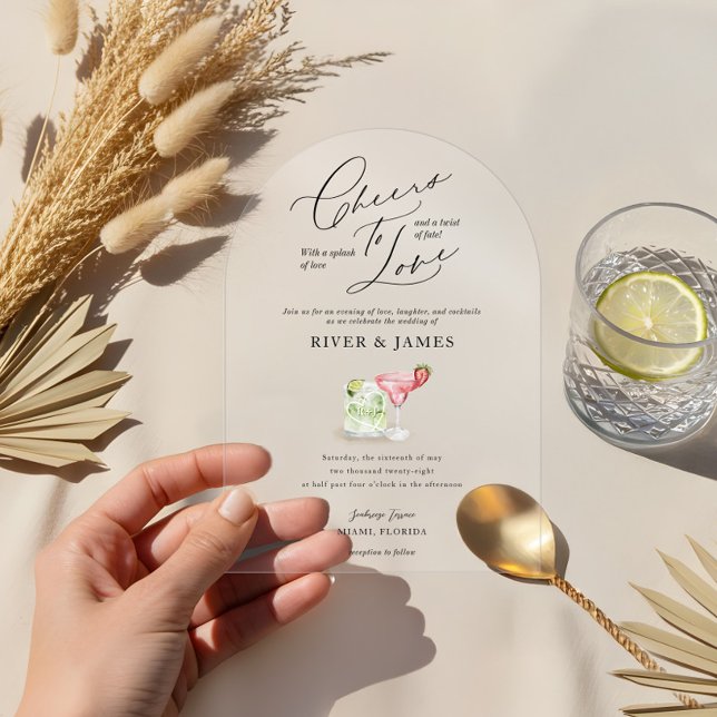 Cheers to Love Watercolor Couples Cocktail Wedding Acrylic Invitations (Cheers to Love Watercolor Couples Cocktail Wedding Acrylic Invitations)