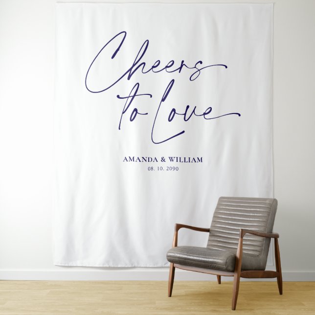  "Cheers to Love"  Wedding Backdrop Tapestry (In Situ)