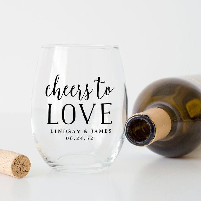 Cheers to Love Wedding Favour Stemless Wine Glass (Creator Uploaded)
