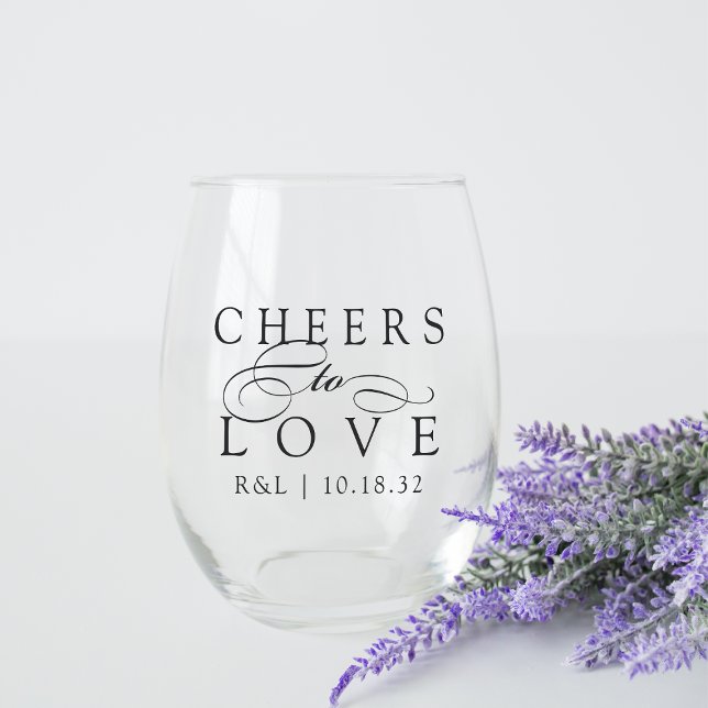 Cheers to Love Wedding Favour Stemless Wine Glass (Creator Uploaded)