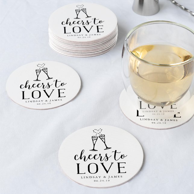 Cheers to Love Wedding Round Paper Coaster (Creator Uploaded)