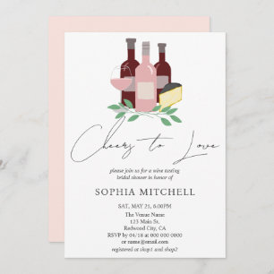 Cheers to Love Wine Flowers Bridal Shower Invitation