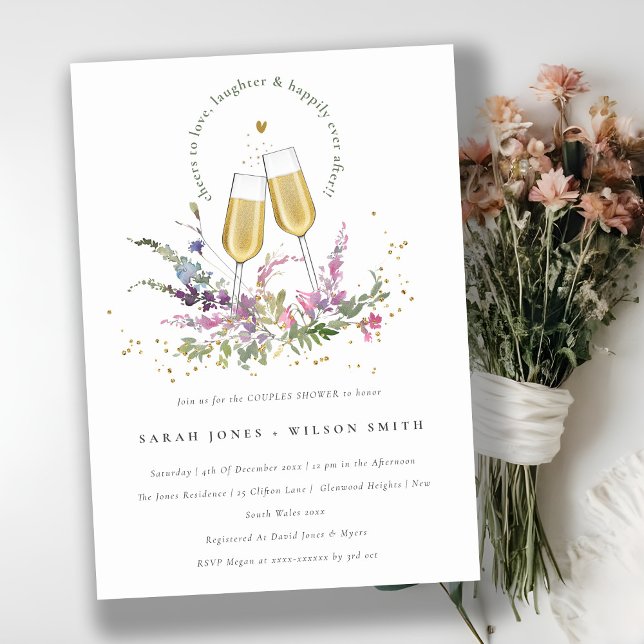 Cheers to Love Wine Glasses Floral Couples Shower Invitation (Creator Uploaded)