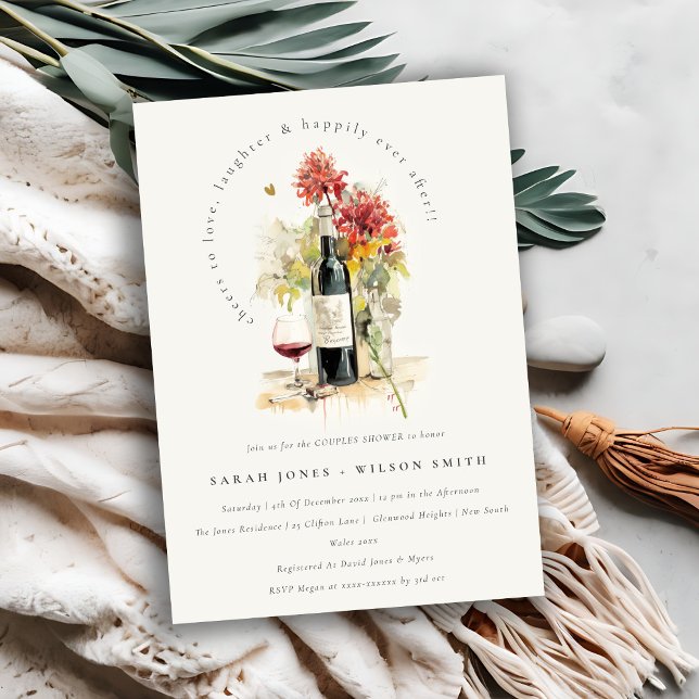 Cheers to Love Wine Red Floral Couples Shower Invitation (Creator Uploaded)