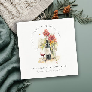 Cheers to Love Wine Red Yellow Floral Wedding Napkin