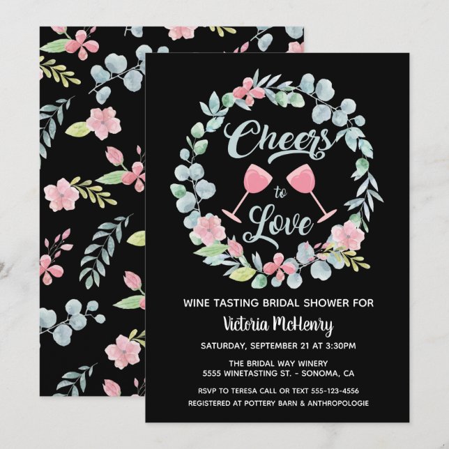 Cheers to Love Wine Tasting Bridal Shower Invites (Front/Back)