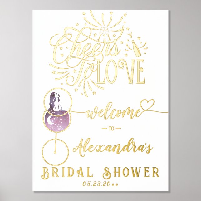 Cheers To Love Wine Tasting Elegant Bridal Shower Foil Prints (Front)