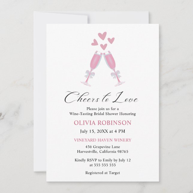 Cheers to Love Wine-Tasting Modern Bridal Shower  Invitation (Front)