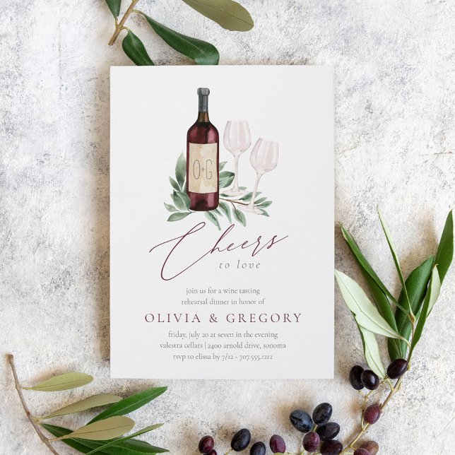 Cheers to Love Wine Tasting Rehearsal Dinner Invitation (Elegant wine theme rehearsal dinner invitations)