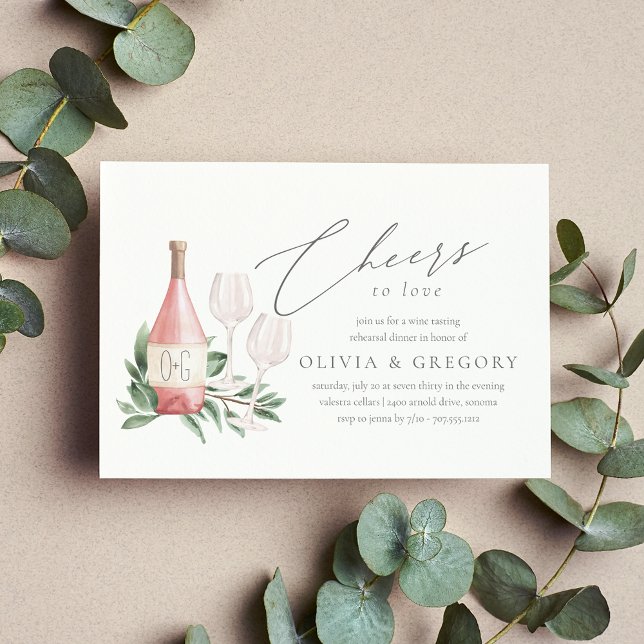 Cheers to Love Wine Tasting Rehearsal Dinner Invitation (Elegant wine theme rehearsal dinner invitation)