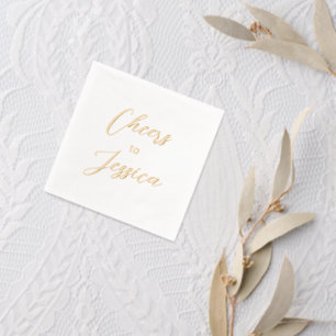 Cheers to Minimalist Birthday Name Gold Script  Foil Napkins