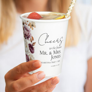 Cheers to Mr and Mrs Burgundy Fall Engagement  Paper Cups