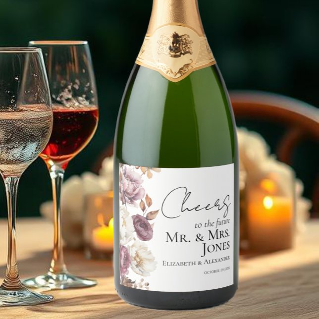 Cheers to Mr and Mrs Burgundy Fall Engagement Sparkling Wine Label (Creator Uploaded)