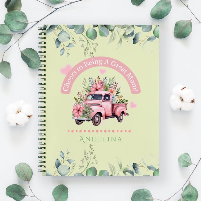 Cheers To Mum Vintage Green Floral Truck Coquette  Notebook (Creator Uploaded)