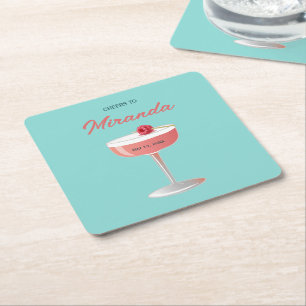 Cheers to [Name] Personalised Party  Square Paper Coaster
