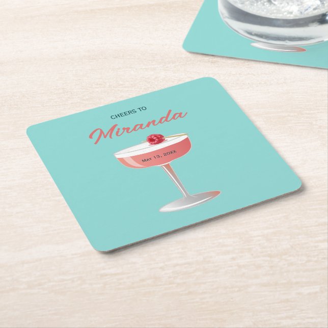 Cheers to [Name] Personalised Party  Square Paper Coaster (Angled)