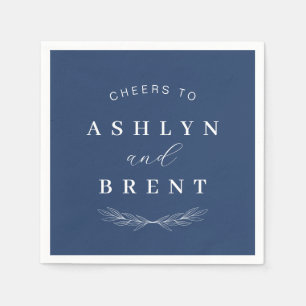 Cheers To Navy Blue Wedding Cocktail Napkins